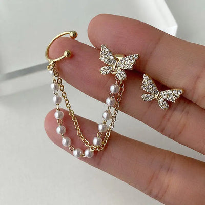 Butterfly Grace – Ohrring mit Zirkonia & Kettendetail