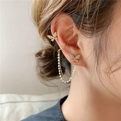 Butterfly Grace – Ohrring mit Zirkonia & Kettendetail