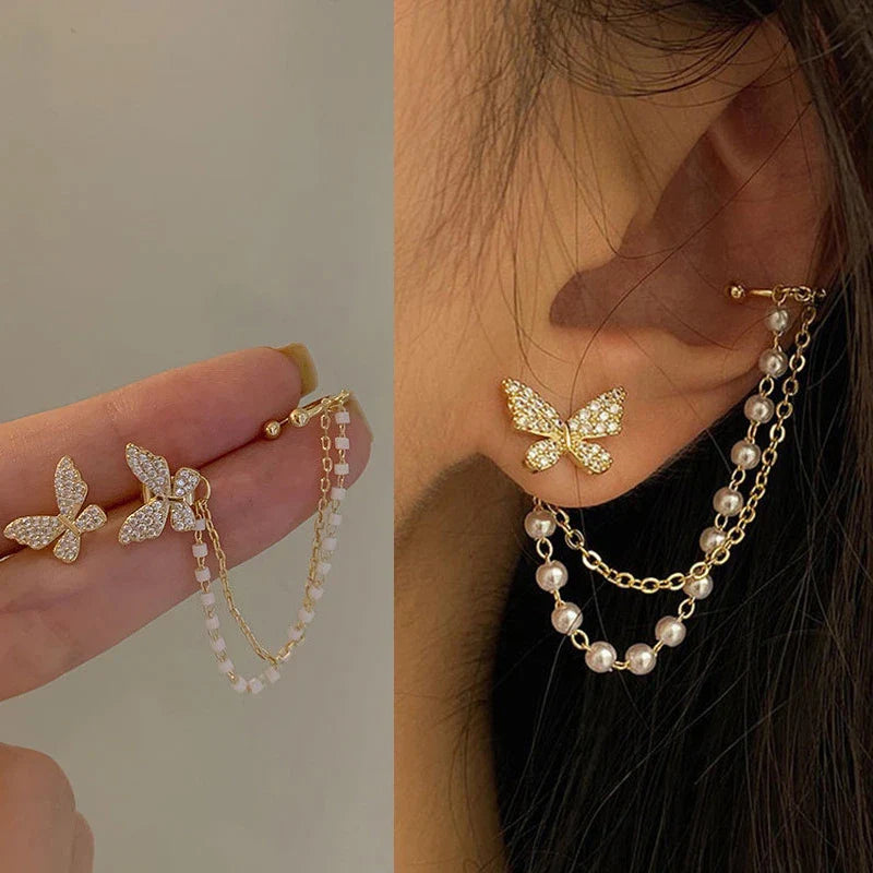 Butterfly Grace – Ohrring mit Zirkonia & Kettendetail