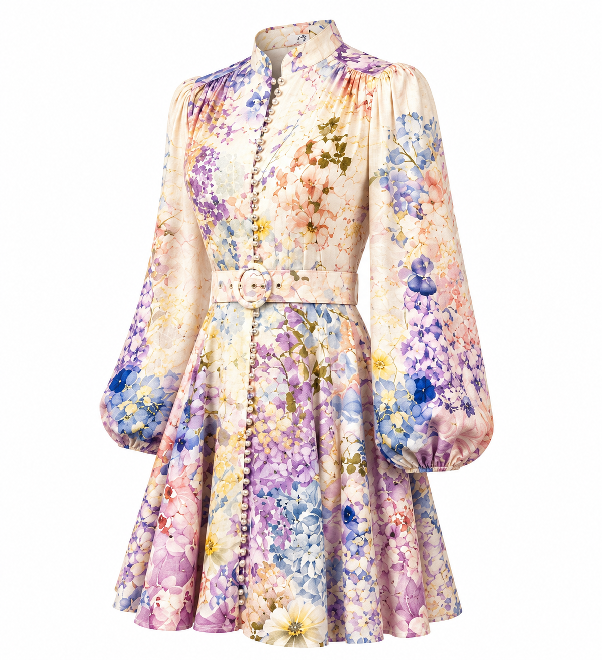 Miss Élodie Hydrangea Belted Mini Dress