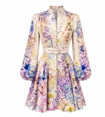 Miss Élodie Hydrangea Belted Mini Dress